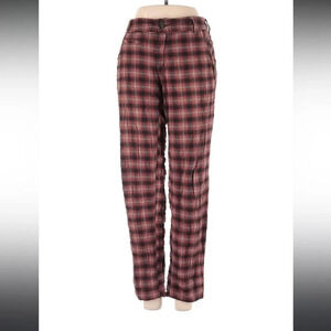 FREE PEOPLE Crinkle Plaid Pegged Trouser Pants Size 6 Red Brick